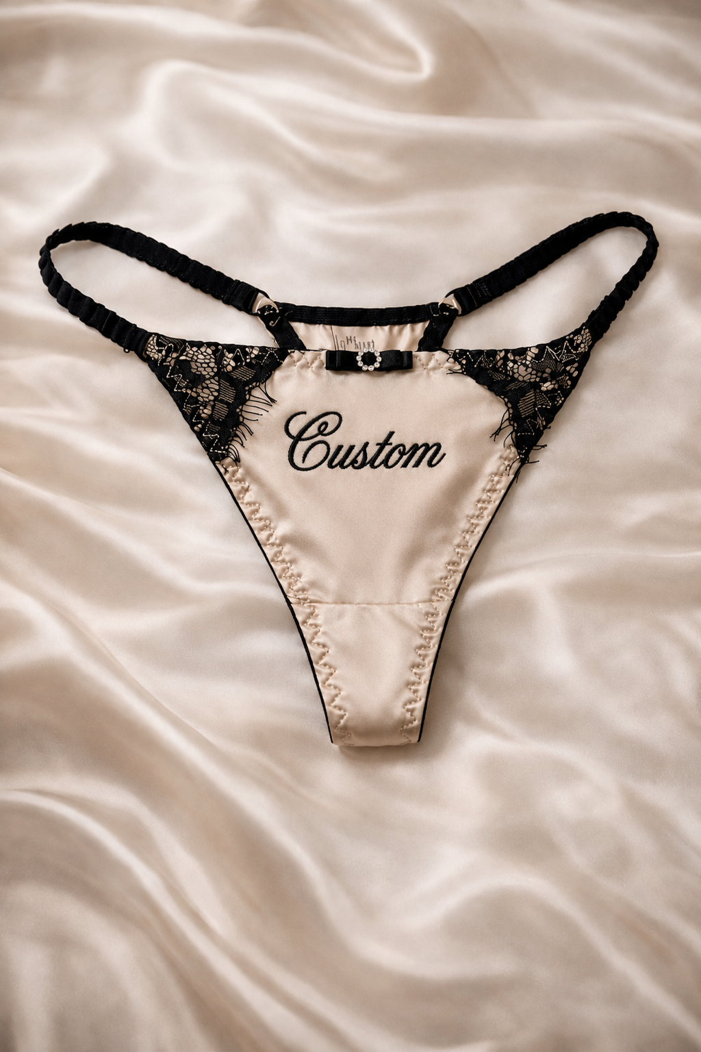 Ivory satin personalised thong