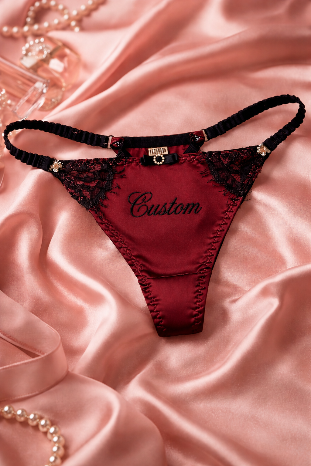 Ruby red satin personalised thong